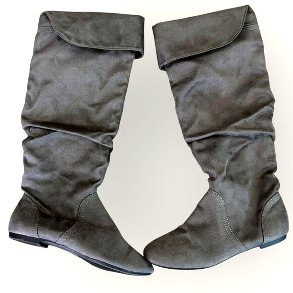 Lower East Side Women Size 8 Gray Slouchy Flat Knee High Boots Fold Faux Suede - Picture 3 of 9
